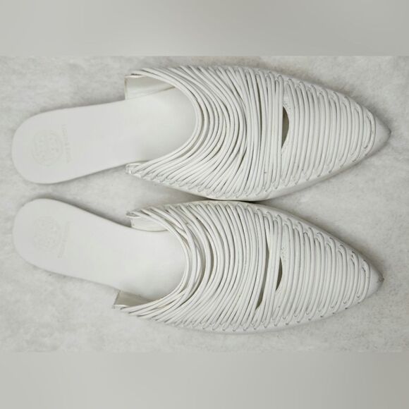 TORY BURCH White Sienna Pointed Toe Slip On Slide Flats size 8M - Picture 10 of 12
